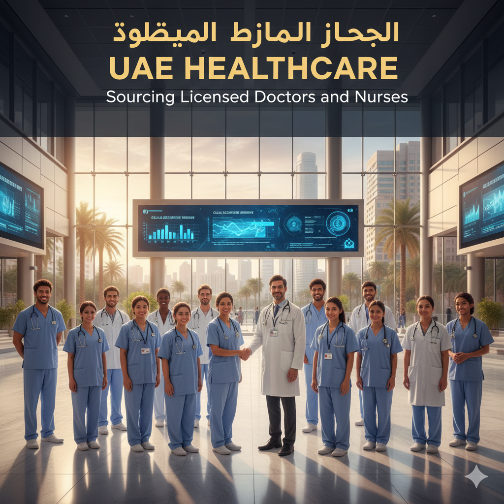 Healthcare professionals including doctors and nurses in a modern UAE clinical setting