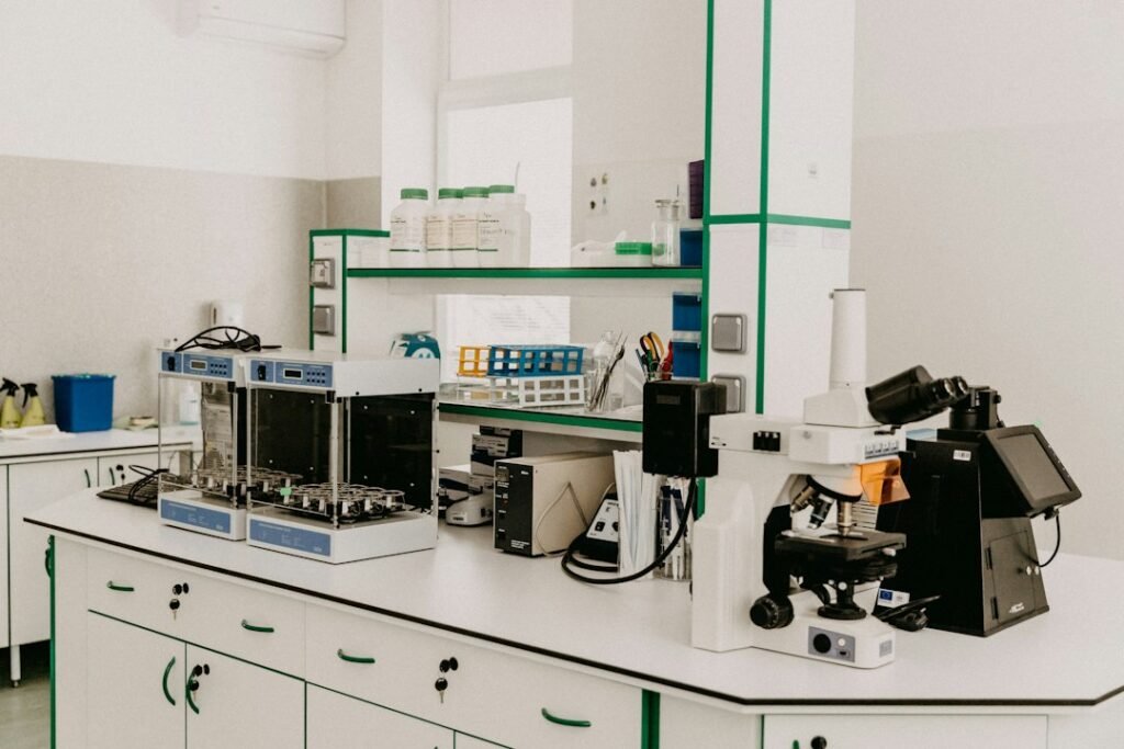 Laboratory setting illustrating technical measurement and safety procedures